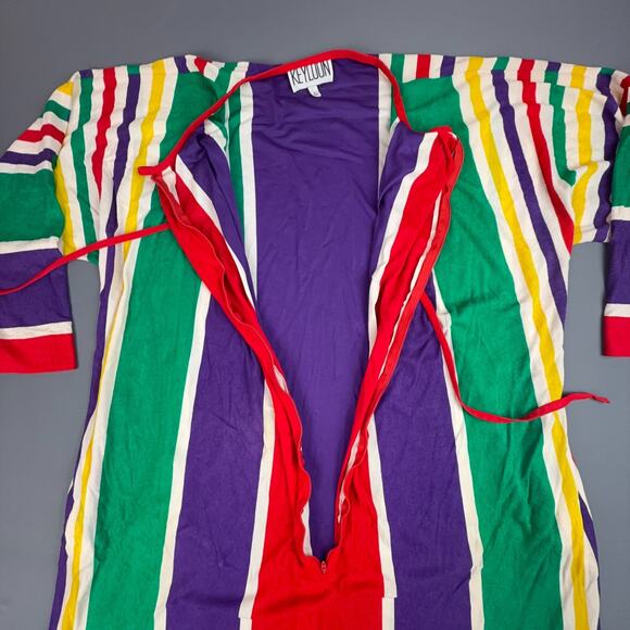 70s Keyloun Rainbow Stripe Lounge Kaftan Dress Talon Zip L - Picture 3 of 7